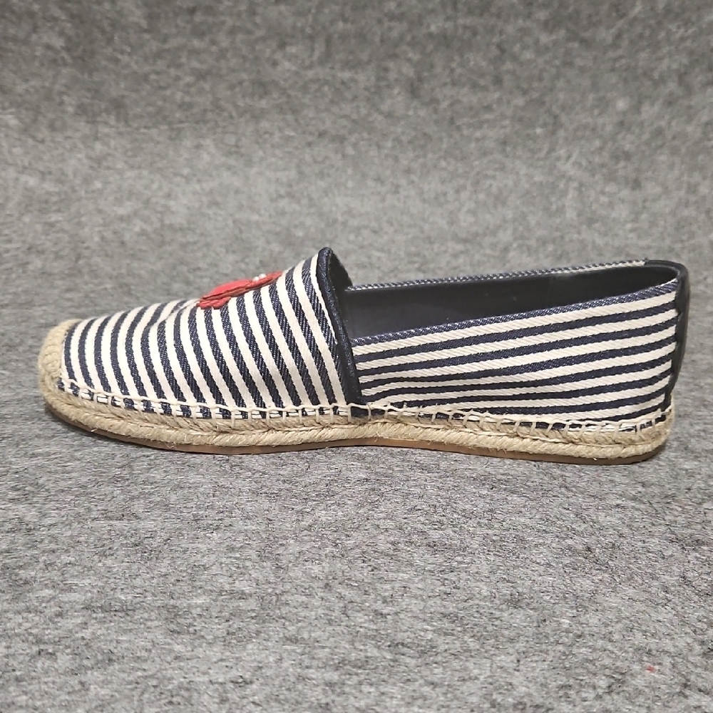 Kate Spade Laguna Striped Espadrilles 9.5 Navy Blue White Crab Pearl Flat Shoe - Picture 6 of 11